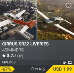 Cirrus SR22 Liveries by 4Simmers. USD 5.99 (on sale for 1.99)