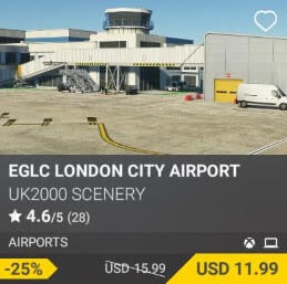 EGLC London City Airport by UK2000 Scenery. USD 15.99 (on sale for 11.99)