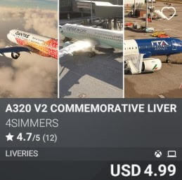 A320 v2 Commemorative Liveries by 4Simmers. USD 4.99