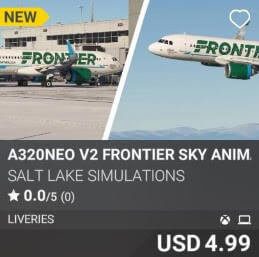 A320neo v2 Frontier Sky Animals Livery Pack 2 by Salt Lake Simulations. USD 4.99