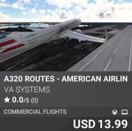 A320 Routes - American Airlines - Vol 5 by VA SYSTEMS. USD 13.99