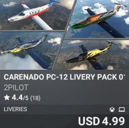 CARENADO PC-12 LIVERY PACK 01 by 2PILOT. USD 4.99