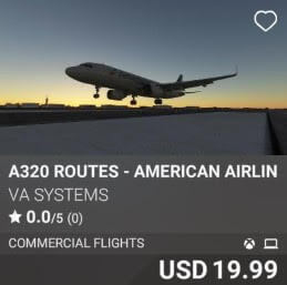 A320 Routes - American Airlines - Vol 6 by VA SYSTEMS. USD 19.99