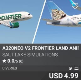 A320neo v2 Frontier Land Animals Livery Pack 4 by Salt Lake Simulations. USD 4.99