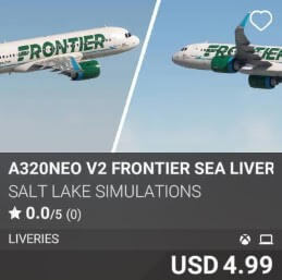 A320neo v2 Frontier Sea Livery Pack by Salt Lake Simulations. USD 4.99