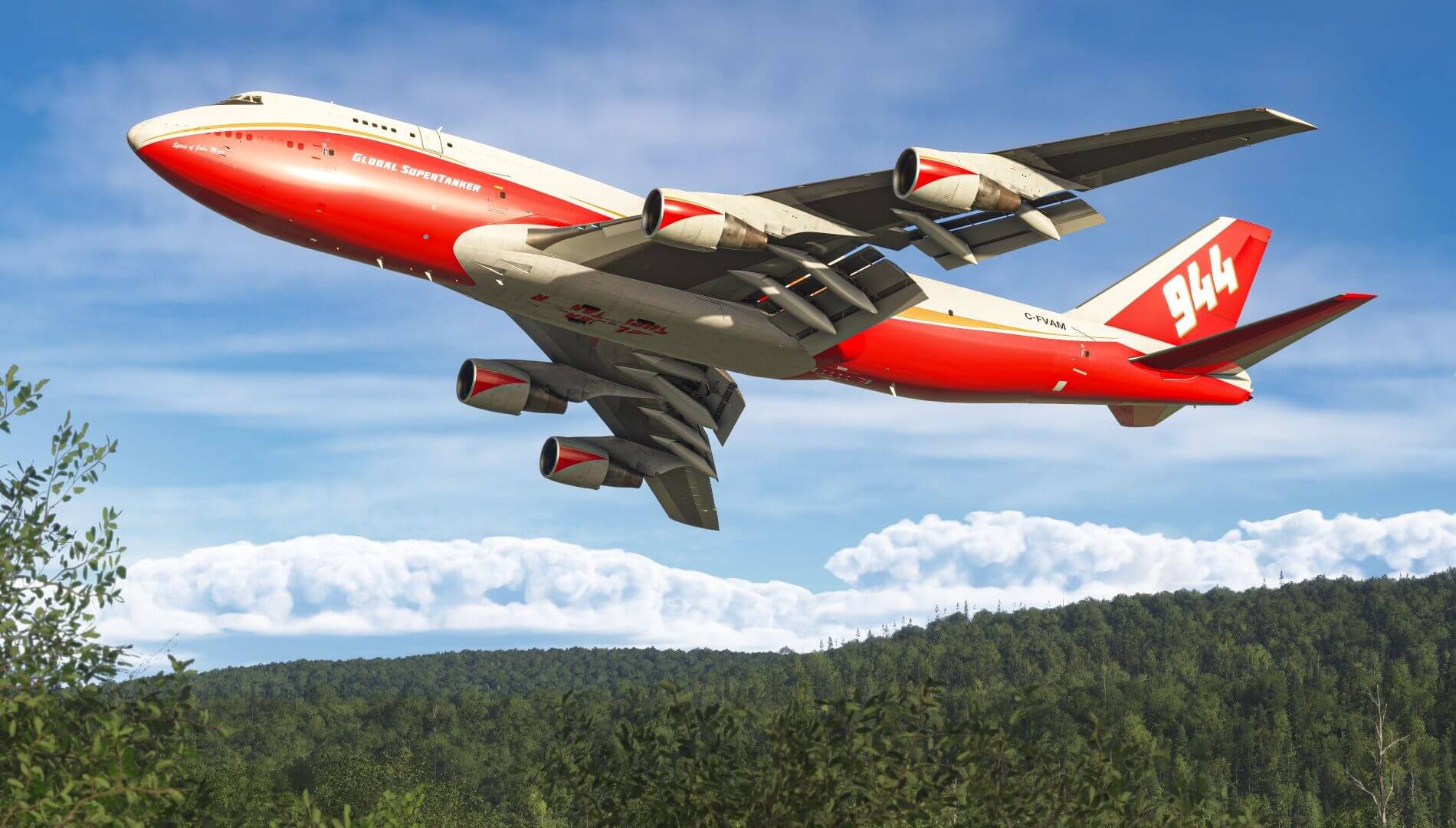 A Global SuperTanker firefighting aircraft in flight