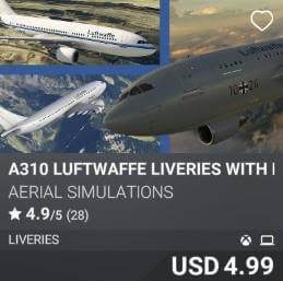 A310 Luftwaffe Liveries Aerial Simulations USD 4.99