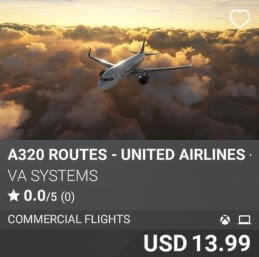 A320 Routes - United Airlines - Vol 2 by VA SYSTEMS. USD 13.99