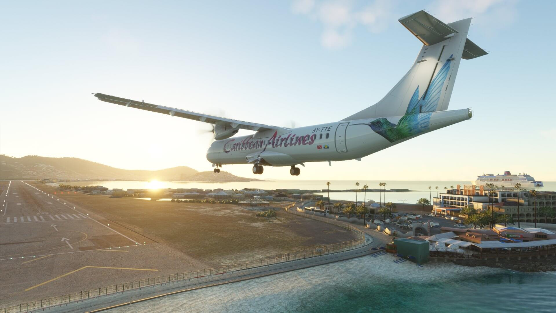 A Caribbean Airlines ATR comes into land at Princess Juliana International Airport