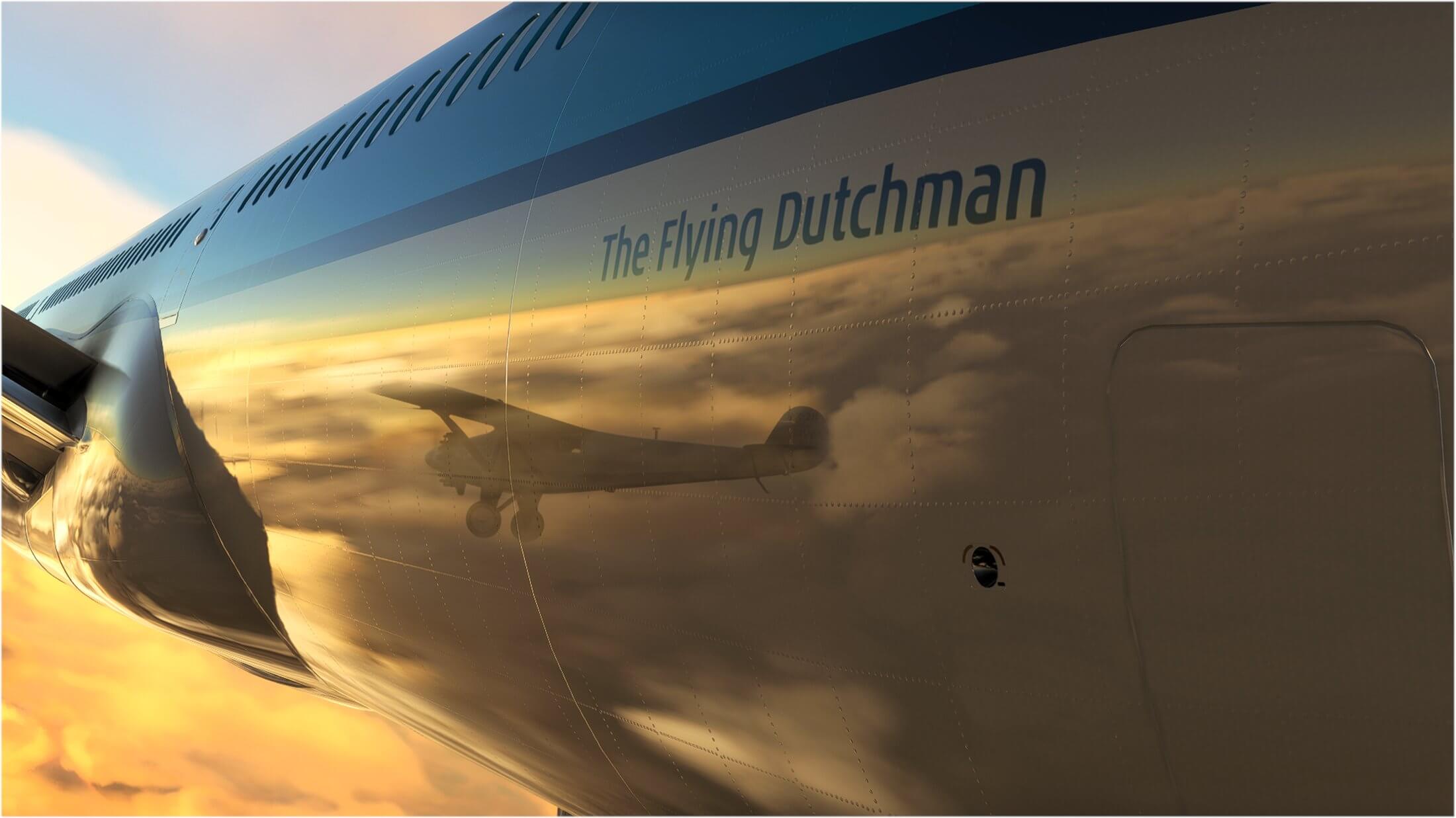 The Flying Dutchman aircraft can be seen in the reflection of a Boeing 747 named after the aircraft