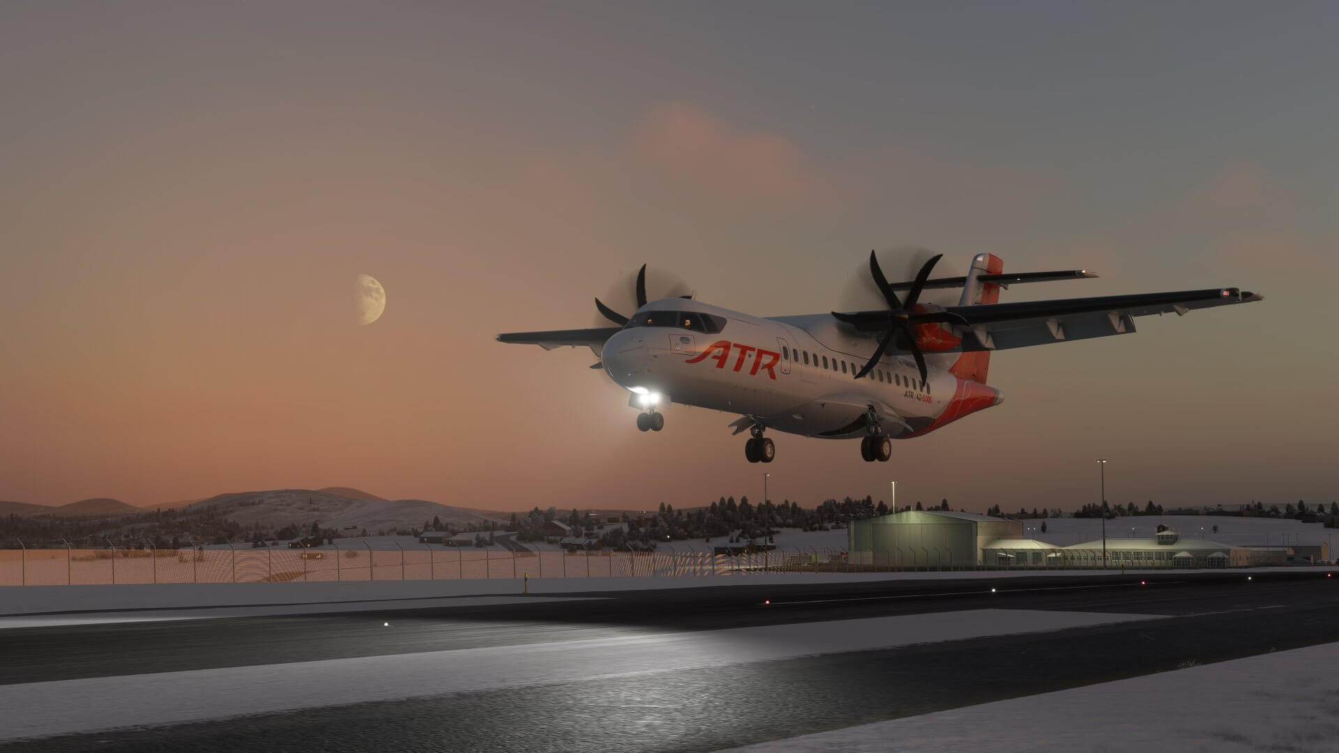 An ATR flares before landing on a runway