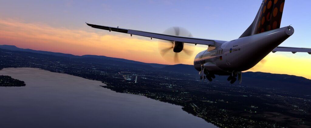 An ATR lowers the landing gear on approach to land