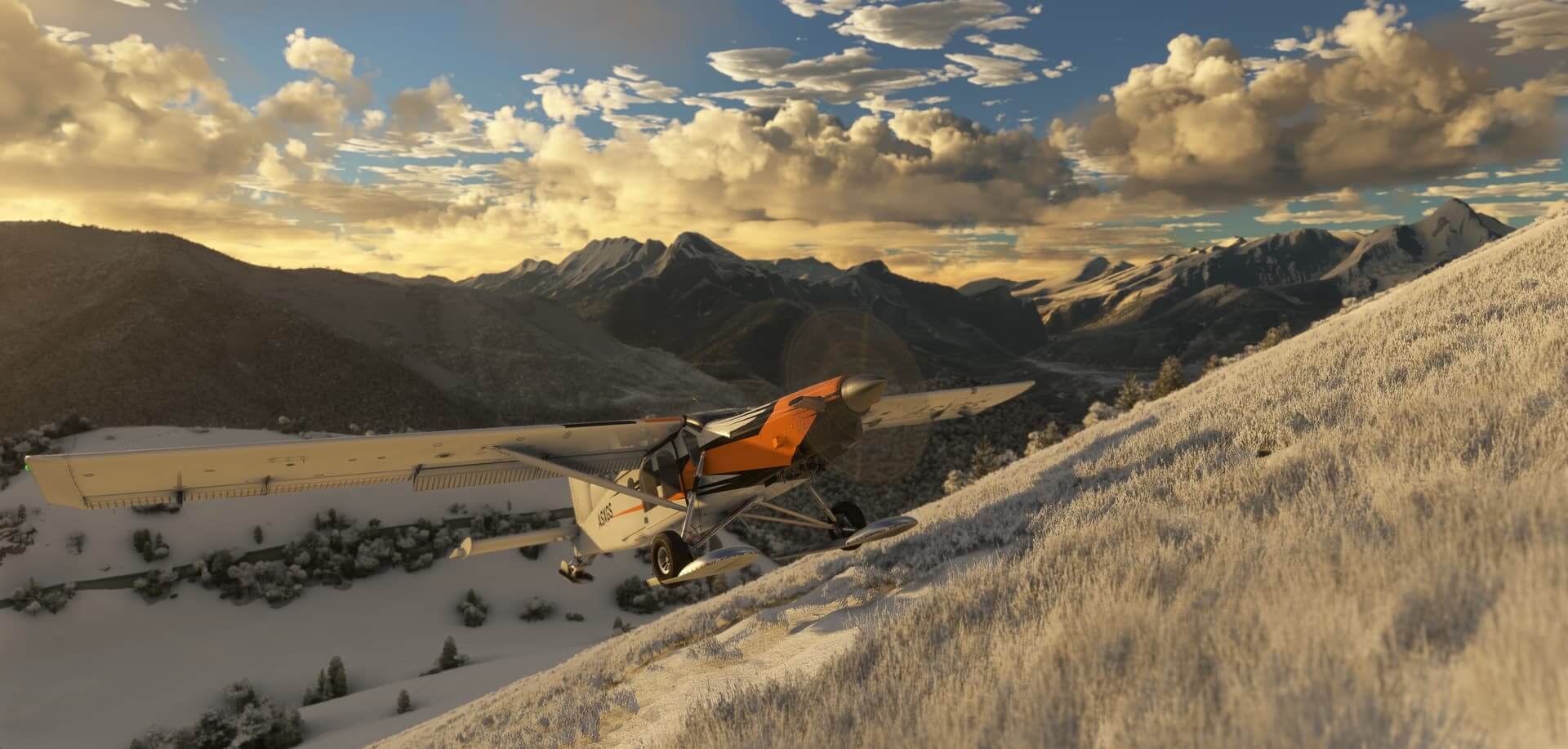 A Pilatus PC-6 Porter passes close to a snowy mountain face