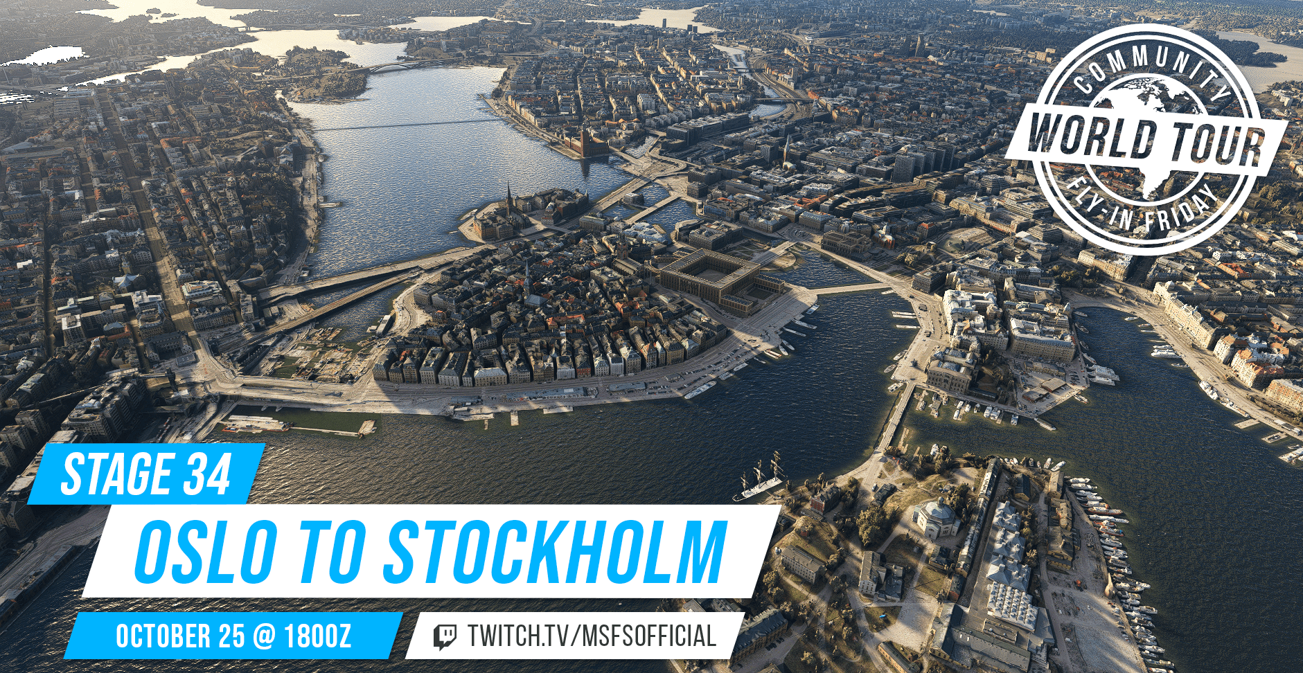 Community fly-in Friday: Oslo to Stockholm. Join us on October 25th at 1800Z on our twitch channel: twitch.tv/msfsofficial