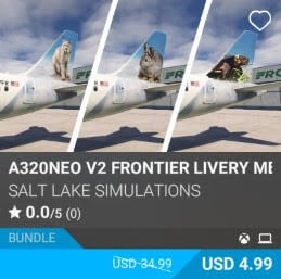 A320neo v2 Frontier Livery Mega Pack by Salt Lake Simulations. USD 4.99