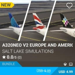 A320neo v2 Europe and Americas Livery 20 Pack by Salt Lake Simulations. USD 4.99