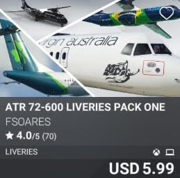 ATR 72-600 Liveries Pack One by FSoares. USD 5.99