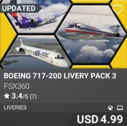 Boeing 717-200 Livery Pack 3 by fsx360. USD 4.99