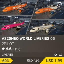 A320NEO WORLD LIVERIES 05 by 2PILOT. USD 4.99 (on sale for 1.99)