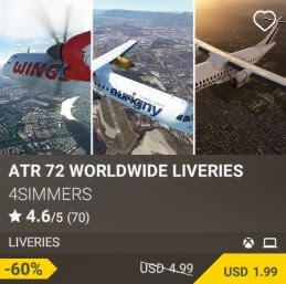 ATR 72 Worldwide Liveries by 4Simmers. USD 4.99 (on sale for 1.99)