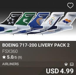 Boeing 717-200 Livery Pack 2 by fsx360. USD 4.99