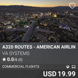 A320 Routes - American Airlines - Vol 9 by VA SYSTEMS. USD 19.99