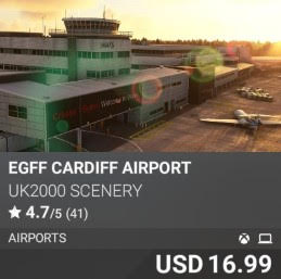 EGFF Cardiff Airport by UK2000 Scenery. USD 16.99