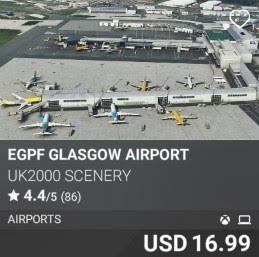 EGPF Glasgow Airport by UK2000 Scenery. USD 16.99