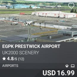 EGPK Prestwick Airport by UK2000 Scenery. USD 16.99