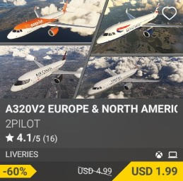 A320V2 EUROPE & NORTH AMERICA LIVERIES by 2PILOT. USD 4.99 (sale for 1.99)