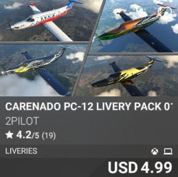 CARENADO PC-12 LIVERY PACK 01 by 2PILOT. USD 4.99