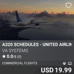 A320 Schedules - United Airlines - Vol 6 by VA Systems. USD 19.99