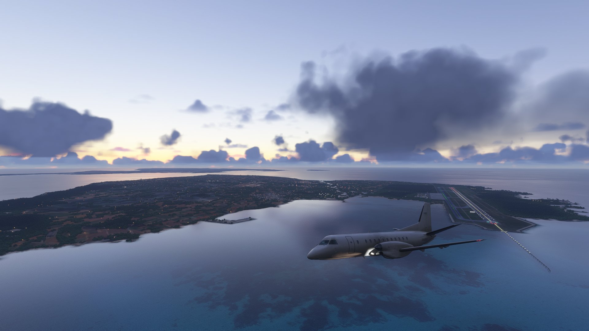 A Saab 340 departing an island airport