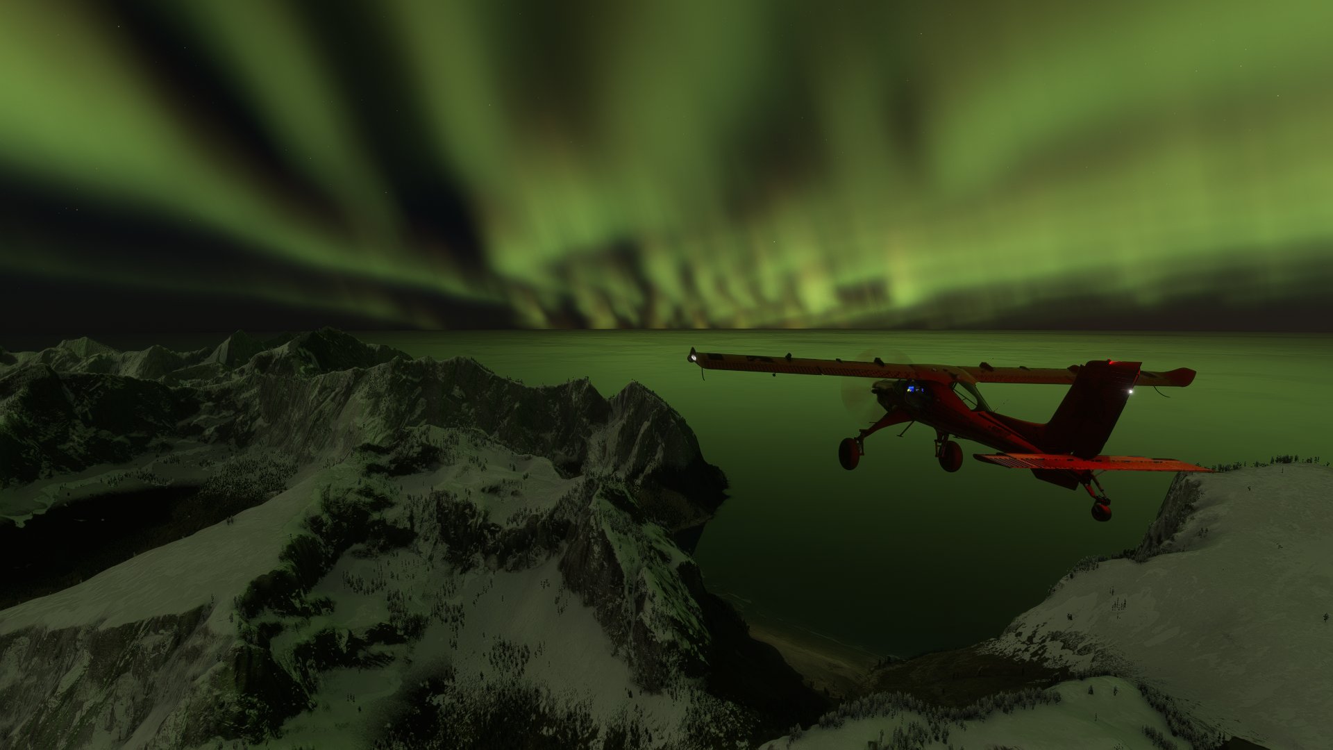 The Draco X flies below the Aurora Borealis