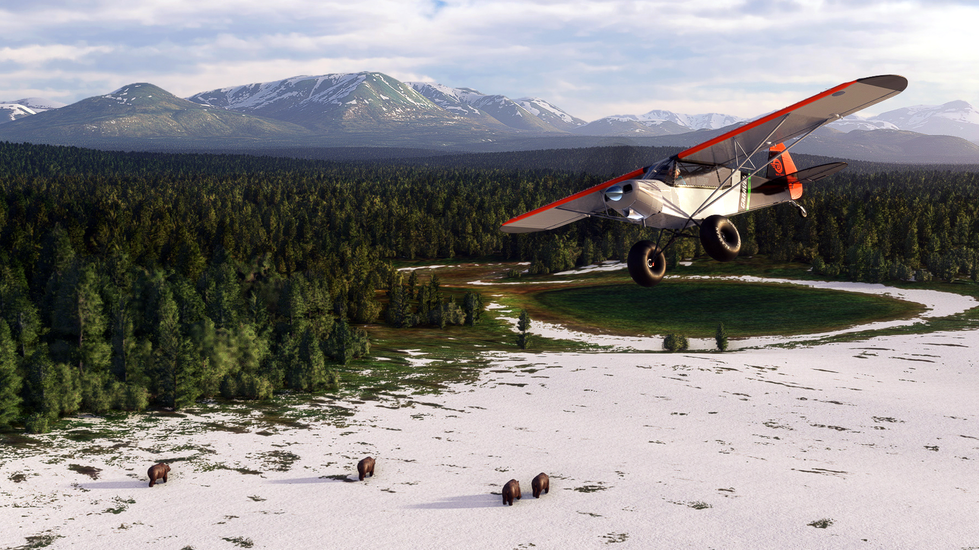 An X Cub banks left to get a view of a group of Bears below