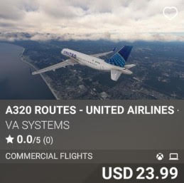 A320 Routes - United Airlines - Vol 5 by VA SYSTEMS. USD 23.99