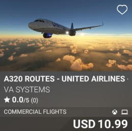 A320 Routes - United Airlines - Vol 6 by VA SYSTEMS. USD 10.99