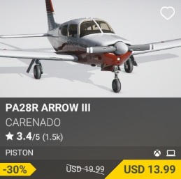 PA28R Arrow III by Carenado. USD 19.99 (on sale for 13.99)