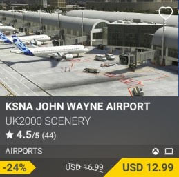 KSNA John Wayne Airport by UK2000 Scenery. USD 16.99 (on sale for 12.99)