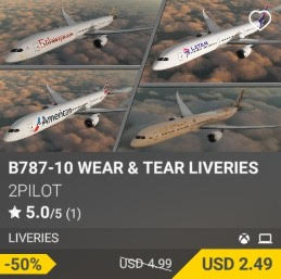 B787-10 WEAR & TEAR LIVERIES by 2PILOT. USD 4.99 (on sale for 2.49)