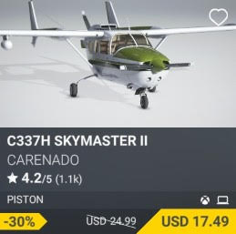 C337H Skymaster II by Carenado. USD 24.99 (on sale for 17.49)