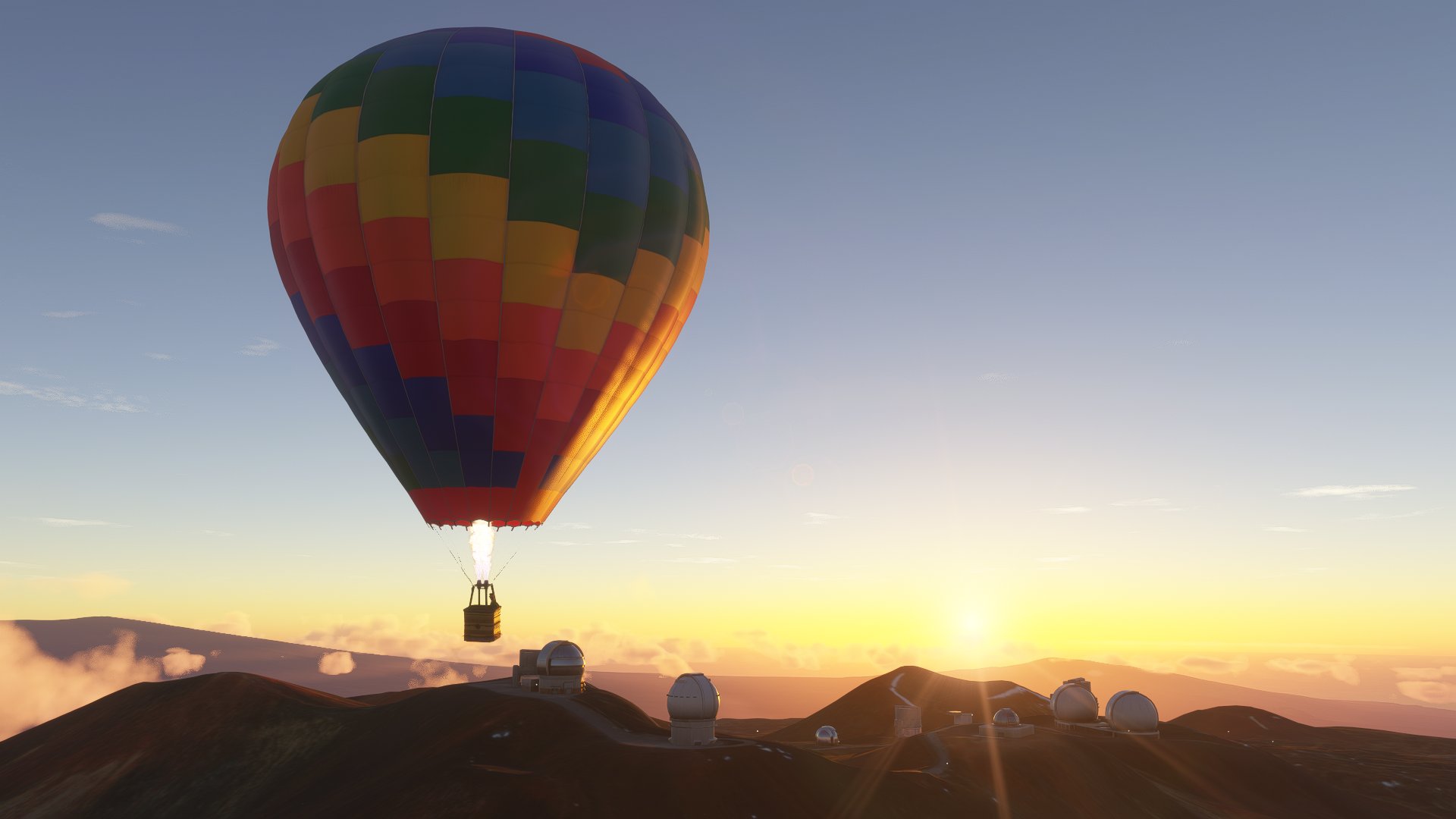 A Hot Air Balloon headings towards an Observatory located on a mountain top