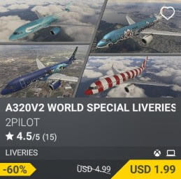 A320V2 WORLD SPECIAL LIVERIES by 2PILOT. USD 4.99 (on sale for 1.99)