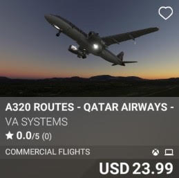 A320 Routes - Qatar Airways - Vol 2 by VA Systems. USD 23.99