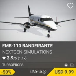 EMB-110 Bandeirante by NextGen Simulations. USD 19.99 (on sale for 9.99)