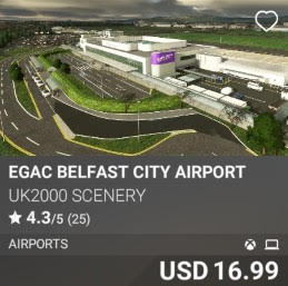 EGAC Belfast City Airport by UK2000 Scenery. USD 16.99