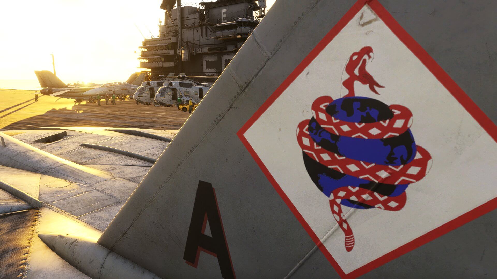 An F-14 on the deck of an aircraft carrier