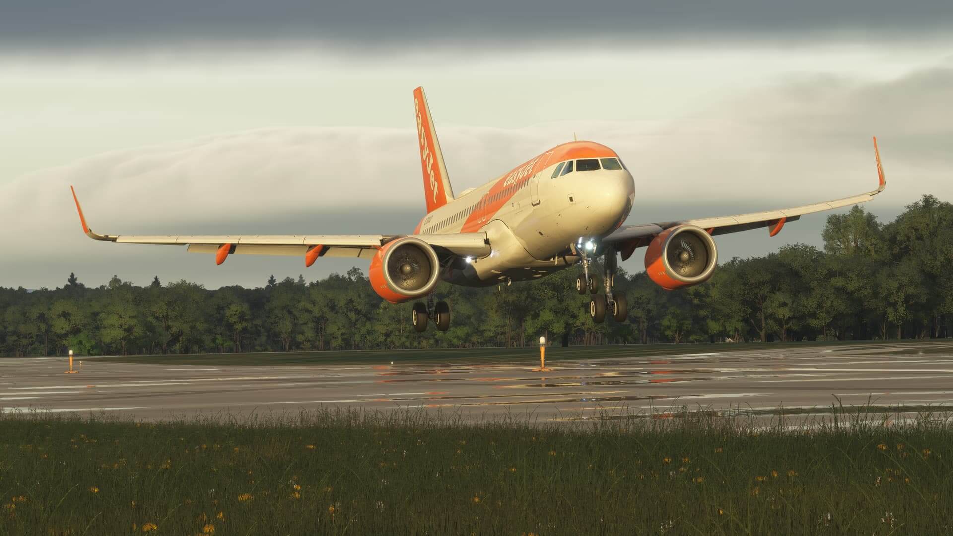 An EasyJet Airbus A320 flares for landing