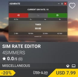 Sim Rate Editor by 4Simmers. USD $9.99 (on sale for 7.99)