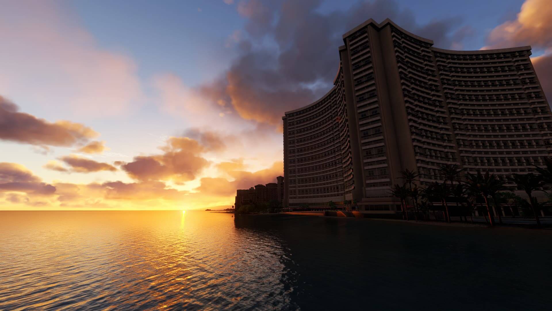 The view of the coast of Honolulu, Hawaii during sunset